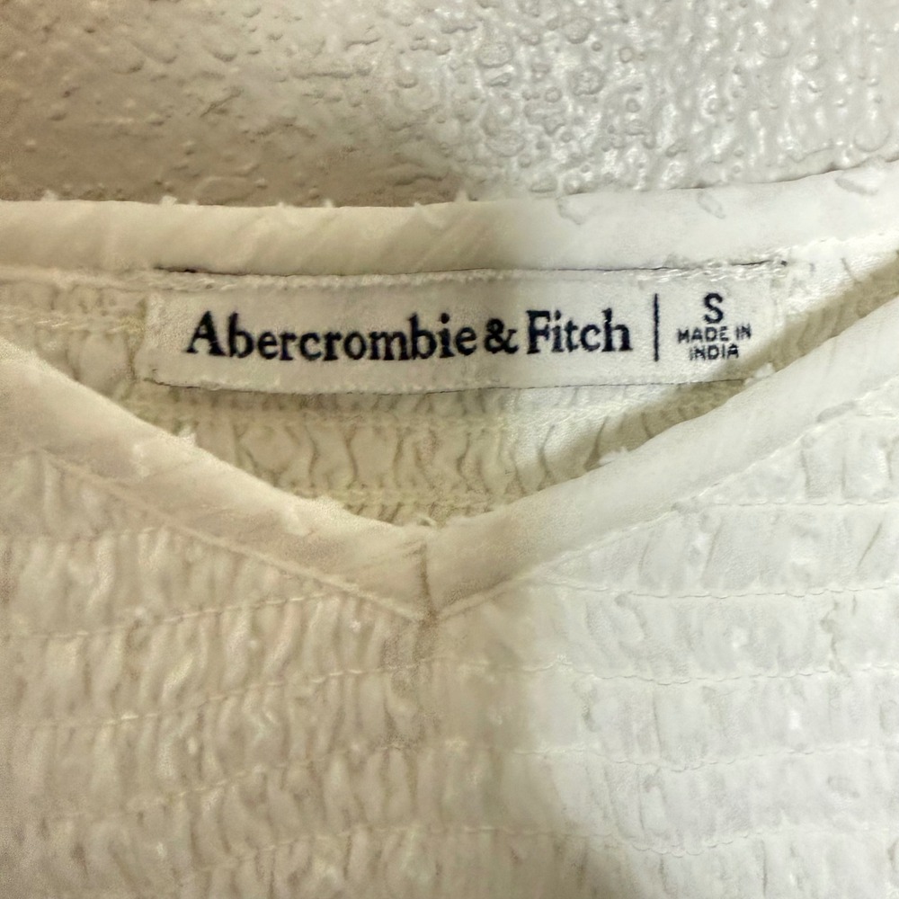 Abercrombie Fitch White Smocked Square Neck Puff Sleeve Mesh‎ Top Size S - Picture 3 of 6